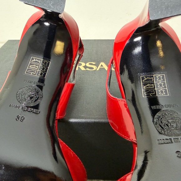 Versace Dark Red Slingback Heels - Picture 3 of 13